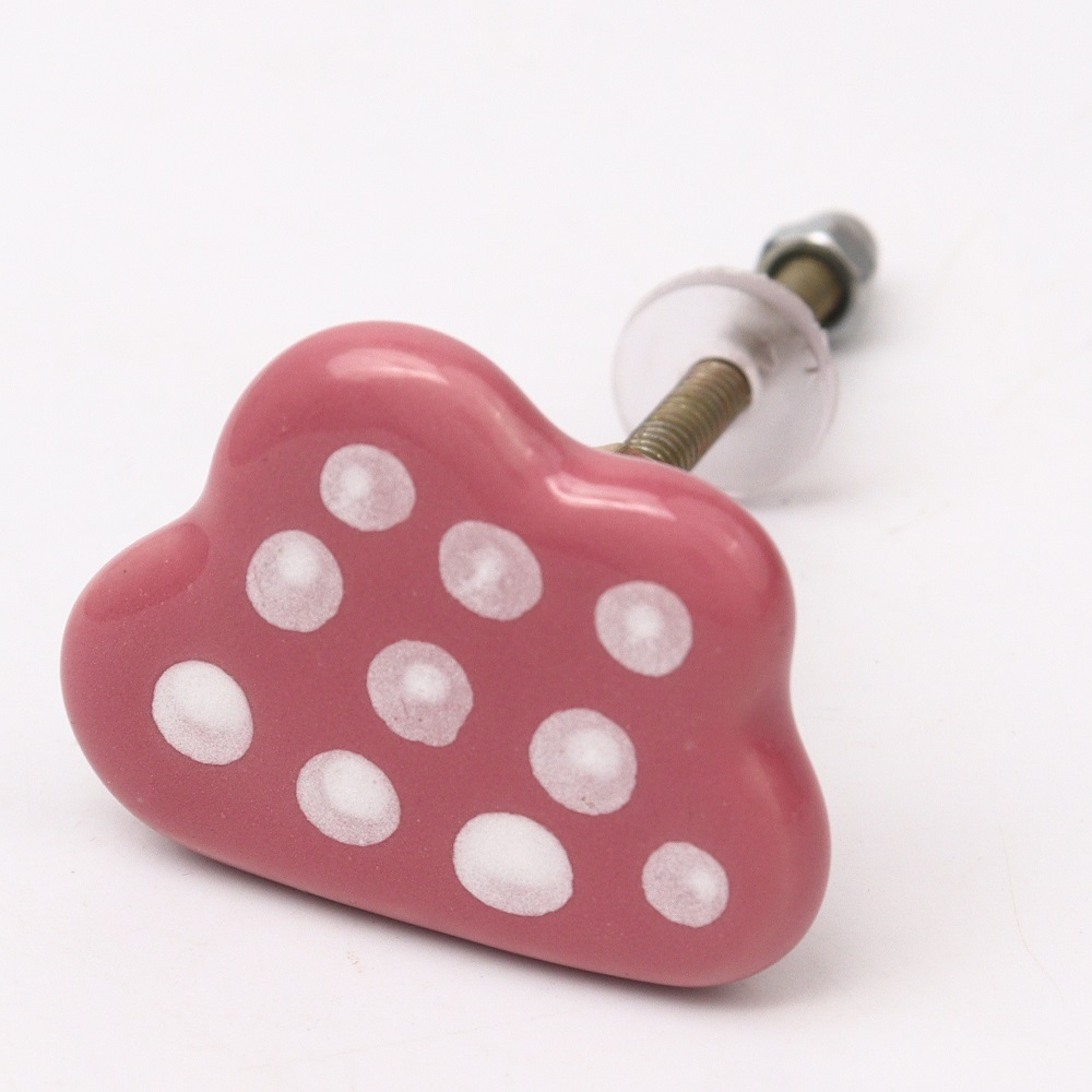 Pink White Dot Cloud Ceramic Cabinet Knob