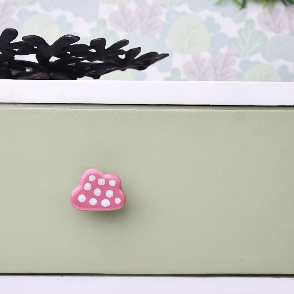 Pink White Dot Cloud Ceramic Cabinet Knob