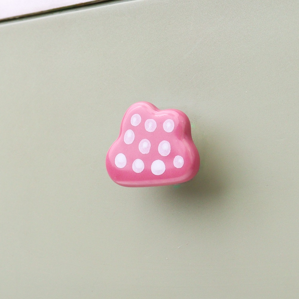 Pink White Dot Cloud Ceramic Cabinet Knob