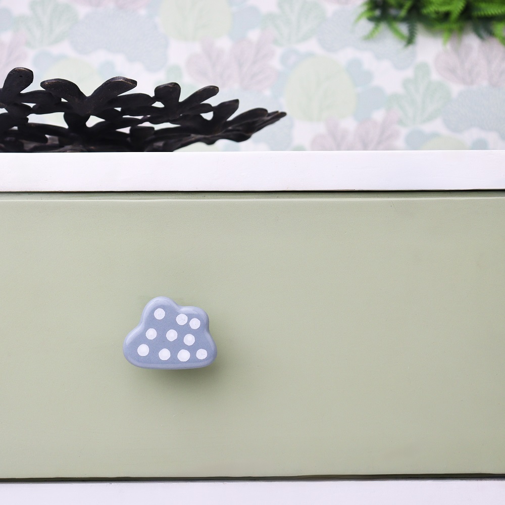 Grey White Dot Cloud Ceramic Cabinet Knob