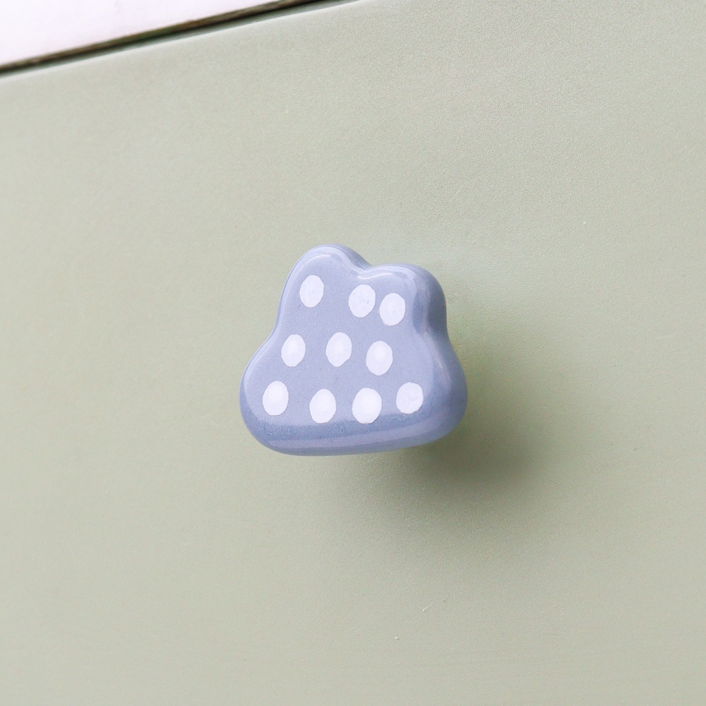 Grey White Dot Cloud Ceramic Cabinet Knob