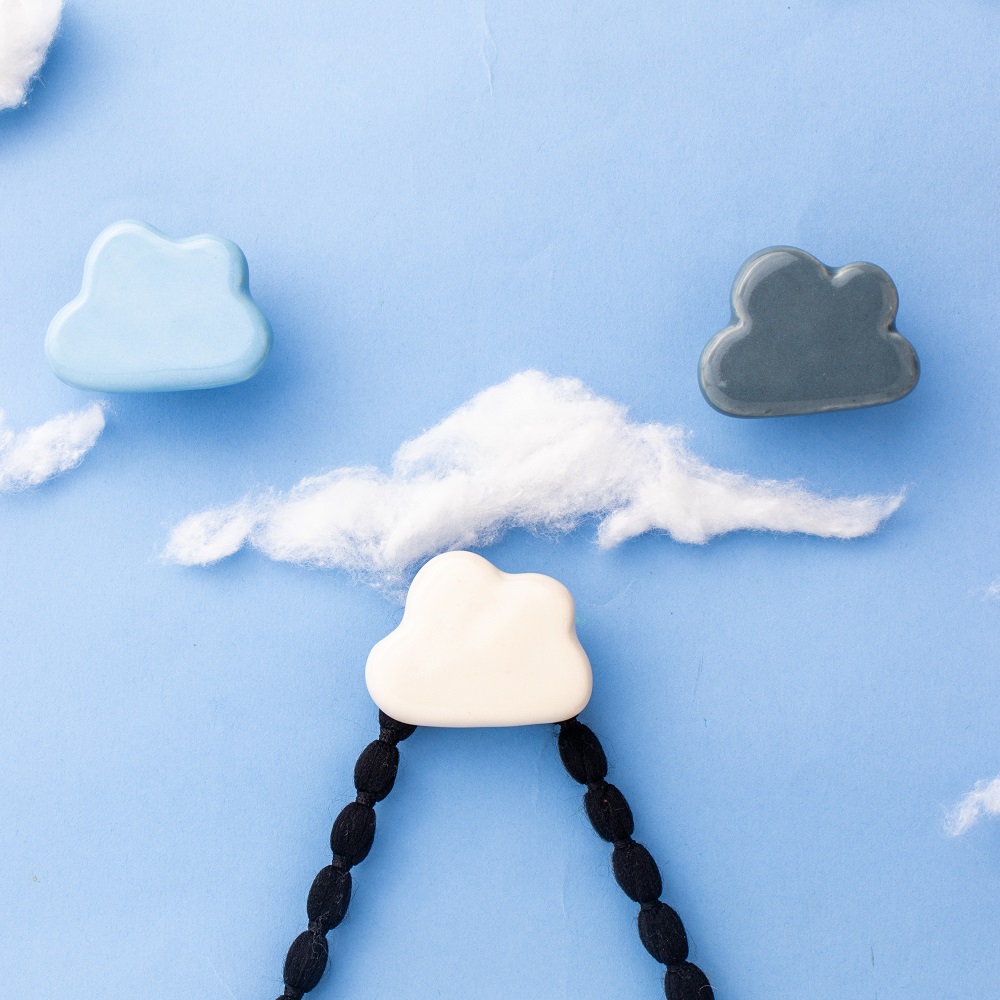 Multicolor Ceramic Cloud Modern Kids Wall Hook-Pack of 3