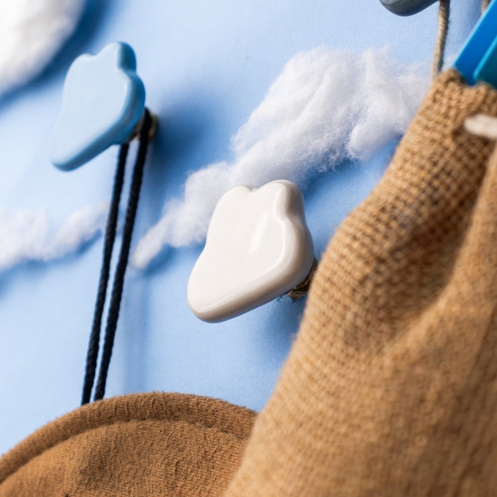 Multicolor Ceramic Cloud Modern Kids Wall Hook-Pack of 3