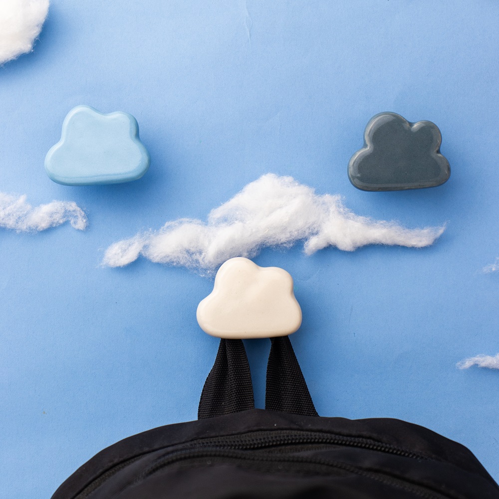 Multicolor Ceramic Cloud Modern Kids Wall Hook-3 Pieces