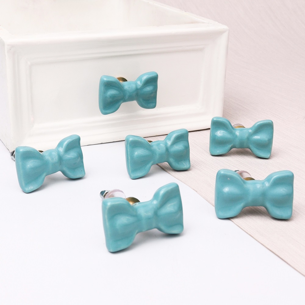 Turquoise Green Ceramic Bow Cabinet Knob