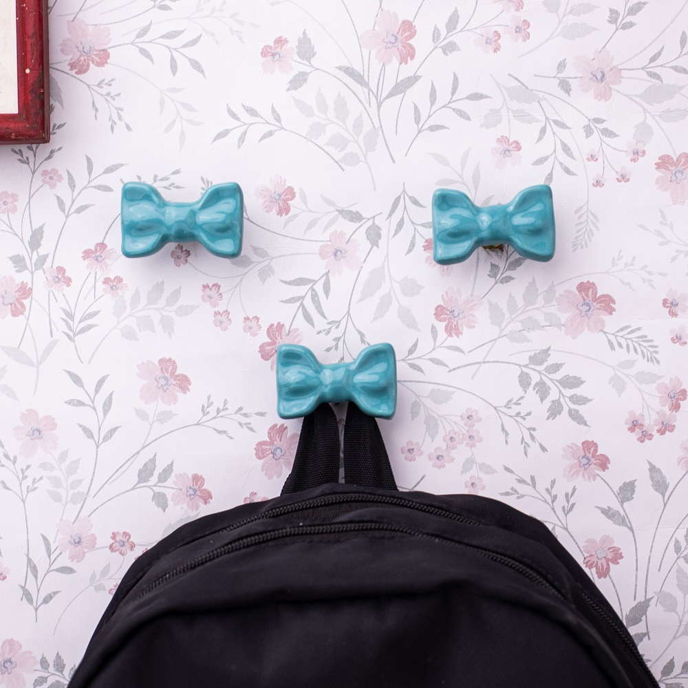 Turquoise Green Ceramic Bow Modern Wall Hook-Pack of 3