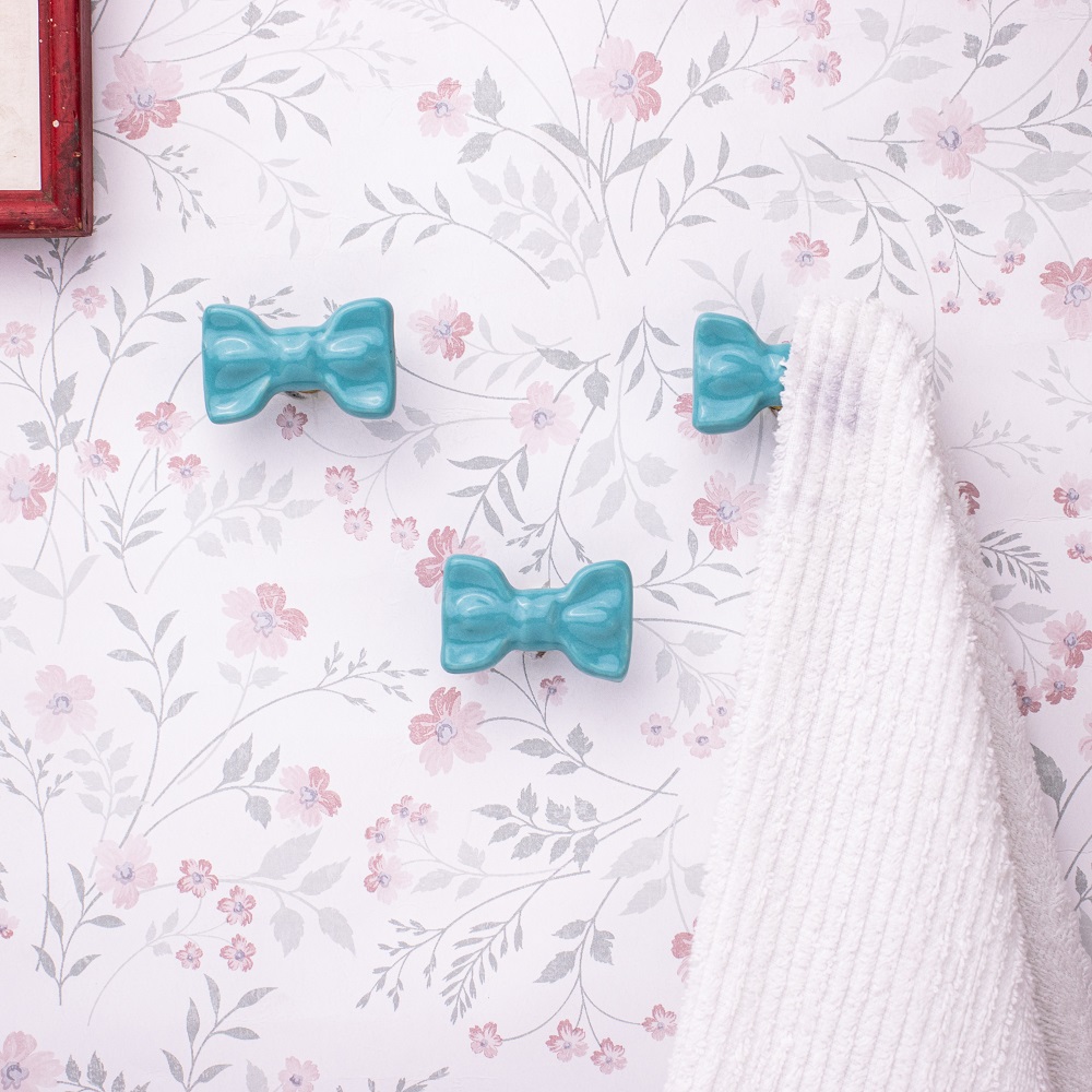Turquoise Green Ceramic Bow Modern Wall Hook-Pack of 3