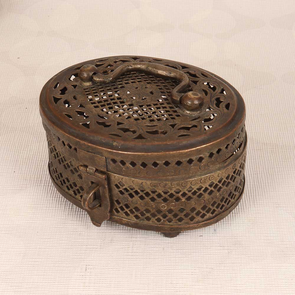 Handcrafted Vintage Brass Jewelry Box in Jali Work for Decoration
