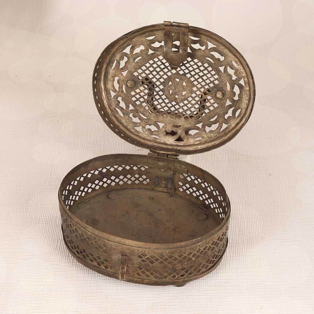 Handcrafted Vintage Brass Jewelry Box in Jali Work for Decoration