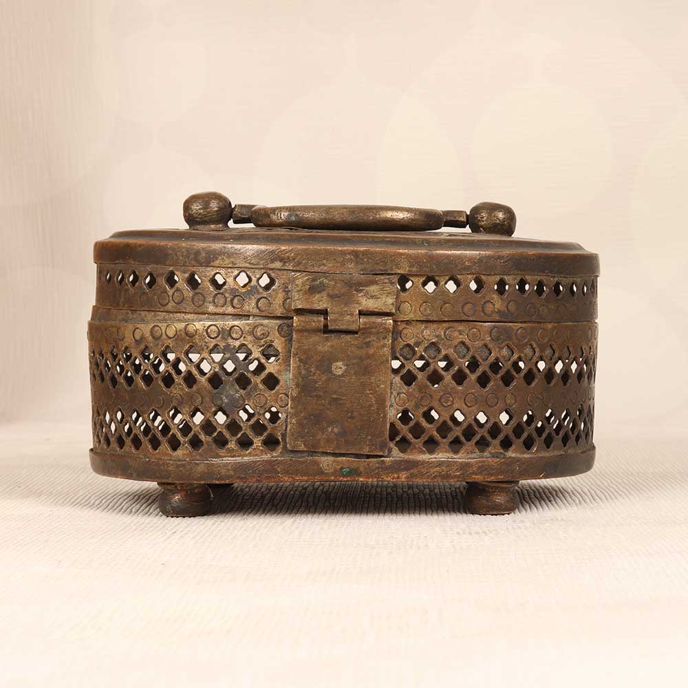Handcrafted Vintage Brass Jewelry Box in Jali Work for Decoration