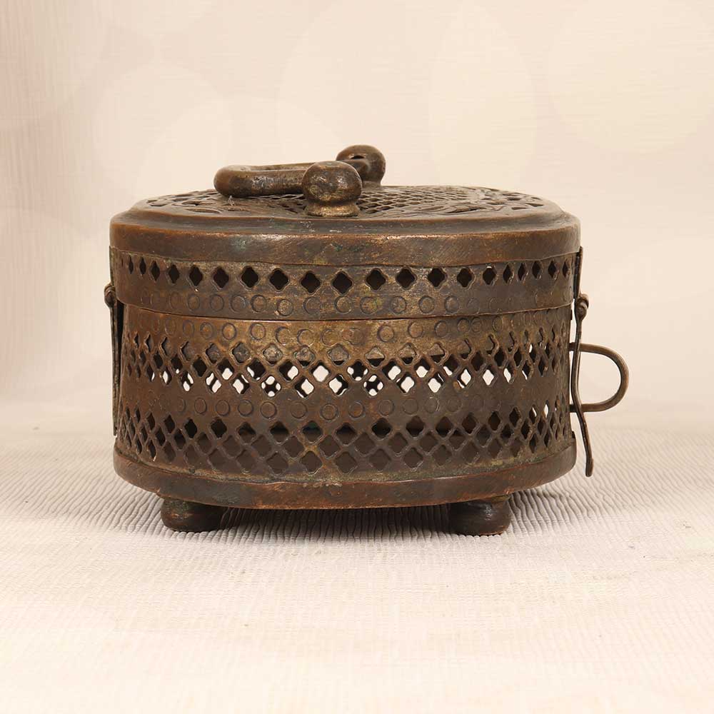 Handcrafted Vintage Brass Jewelry Box in Jali Work for Decoration