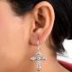 Floral Cross 925 Sterling Drop Earrings For Women