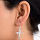 Holy Cross 92.5 Sterling Silver Earrings Celtic Knot Danglers For Women