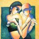 Modern Art Canvas Painting of Love Story of Radha and Krishna