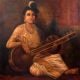 Hand Painted Canvas Oil Painting of Lady Playing Sitar