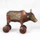 Handcrafted Brown Finish Bull on Four Wheels Made of Brass