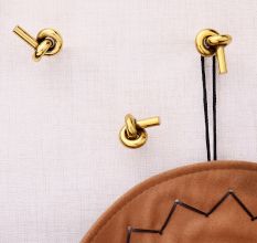 Solid Golden Knot Brass Wall Hooks-Pack of 3