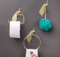 Handmade High Quality Brass Peacock Hanger for Bathroom in Set of 3