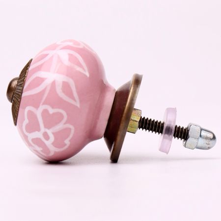 Pink Etched Flower Knob