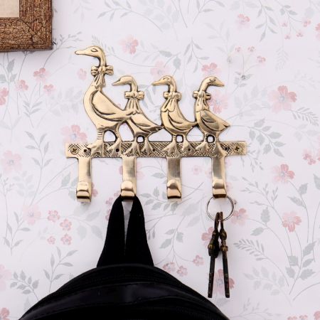 Brass Mother and Baby Geese Wall Hook Key Holder