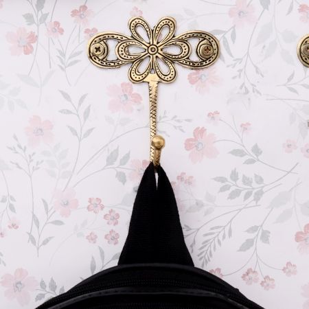 Single Brass Flower Wall Mounted Hook In Antique Finish