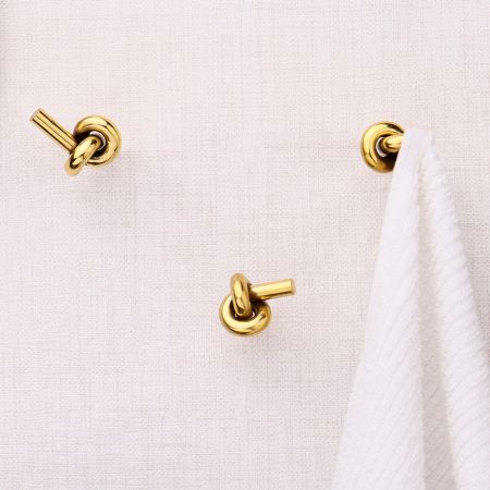 Solid Golden Knot Brass Wall Hooks-Pack of 3