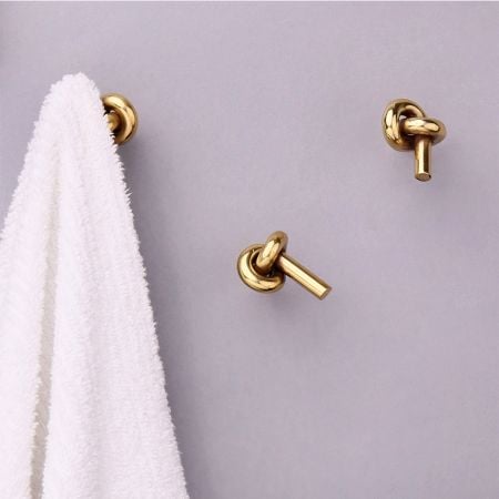 Solid Golden Knot Brass Wall Hooks-Pack of 3