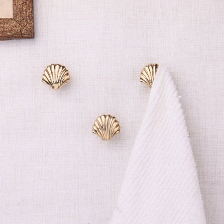 Modern Solid Golden Shell Brass Wall Hooks-Pack of 3