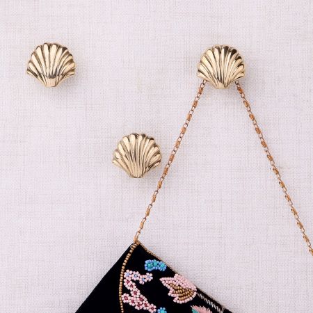 Modern Solid Golden Shell Brass Wall Hooks-Pack of 3