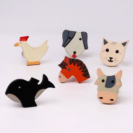 Multicolor Wooden Cute Animals Knobs for Kids Drawer-Pack of 6 Pieces