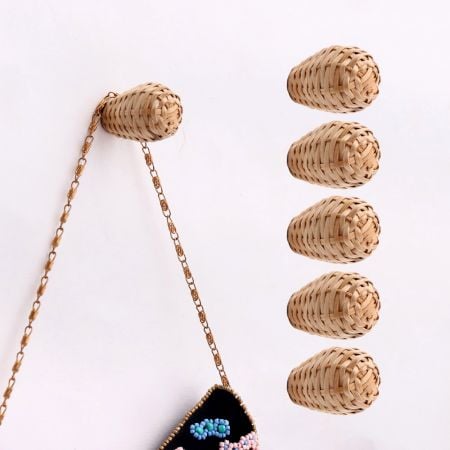 Rattan Natural Decorative Wall Hooks-6 Pieces