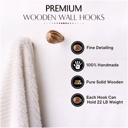 Natural Wooden Wall Hooks-6 Pieces