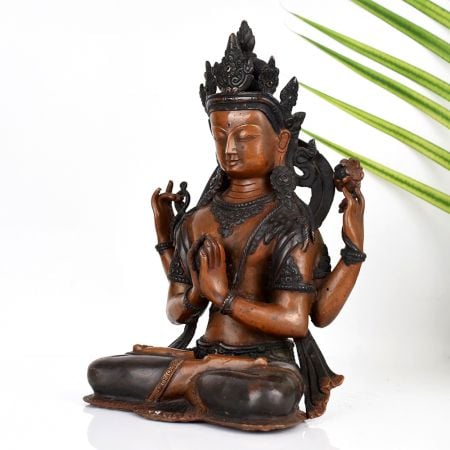 Handmade Tibetan Art Chenrezig Buddhist Deity Statue Made of Copper