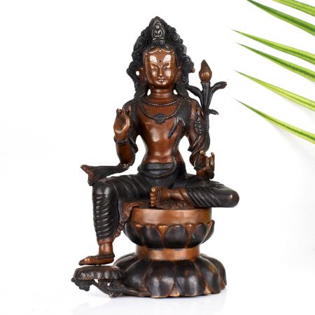 Vintage Buddhist Deity Avalokiteshvara Padmapani Copper Statue