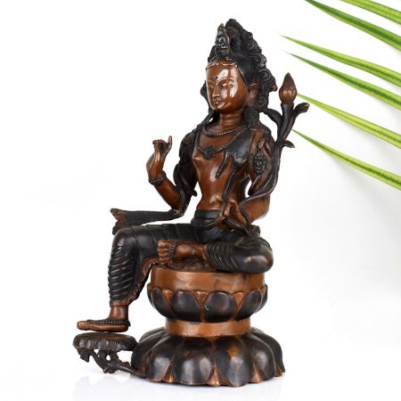 Vintage Buddhist Deity Avalokiteshvara Padmapani Copper Statue