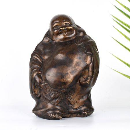 Vintage Finish Happy Laughing Buddha Brass Statue in Chinese Art