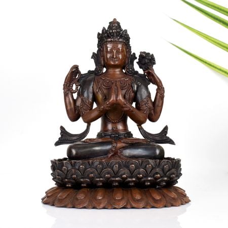 Buddhist Deity Chenrezig Copper Statue in Tibetan Art