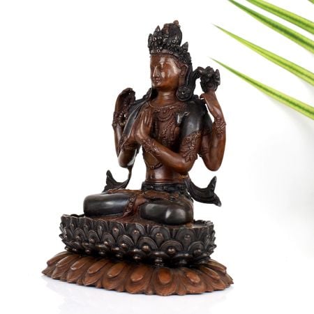 Buddhist Deity Chenrezig Copper Statue in Tibetan Art