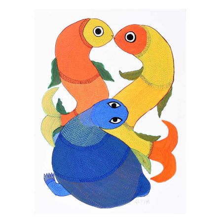 Beautiful Acrylic Paper Painting in Gond Art by Durgabai Vyam