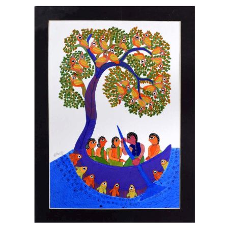 Tribal Beautiful Gond Art Paper Painting by Padma Shri Durgabai Vyam