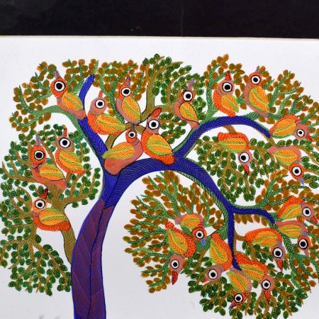 Tribal Beautiful Gond Art Paper Painting by Padma Shri Durgabai Vyam