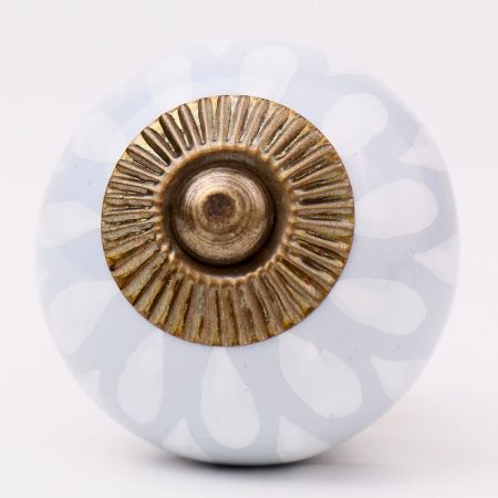 Grey White Ceramic Floral Drawer Knob