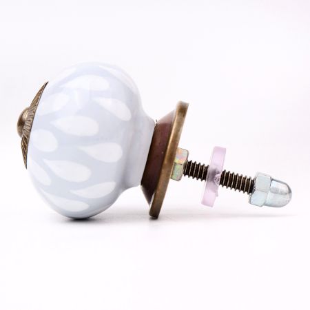 Grey White Ceramic Floral Drawer Knob