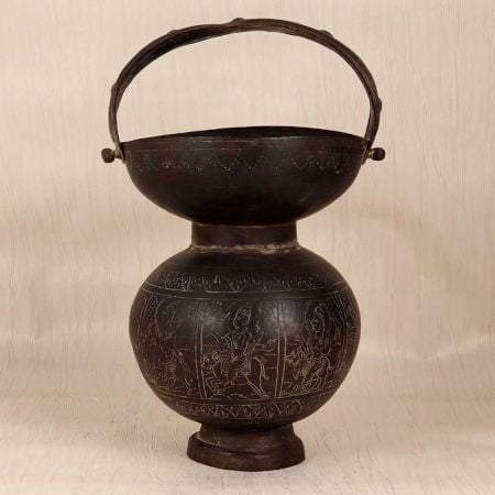 Engraved Vintage Finish Brass Kamandal for Home Decor