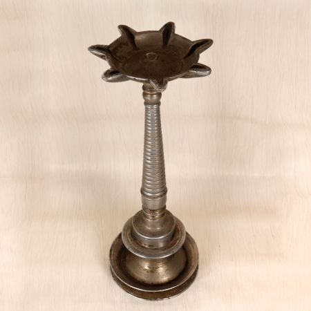 Handmade Nickel Plated Brass Oil Lamp with 7 Jyots for Prayer Room