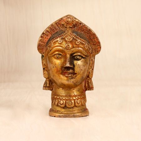 Brown Finish Traditional Brass Gauri Head Statue for Prayer Room