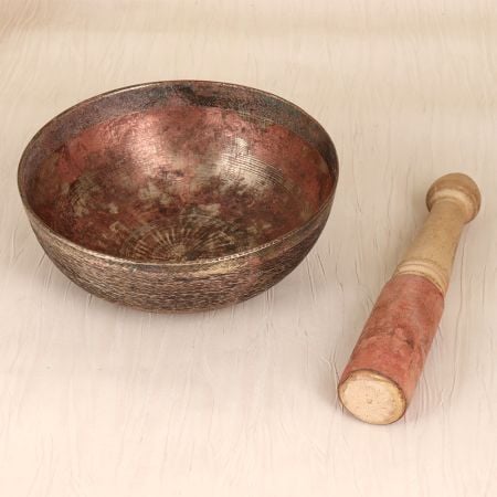 Vintage Sturdy Bell Metal Meditation Bowl with Wooden Mallet