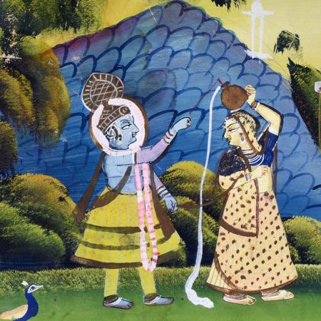 Paper Painting of Lord Krishna and Gopis for Prayer Room