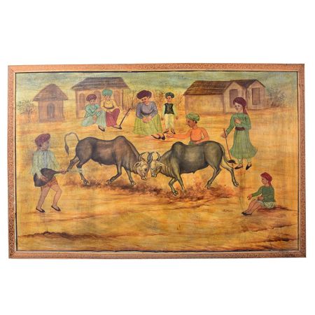 Two Bulls Fighting Stunning Canvas Painting for Hanging
