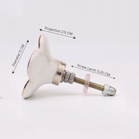 White Daffodils Ceramic Cabinet Knob With Gold Work